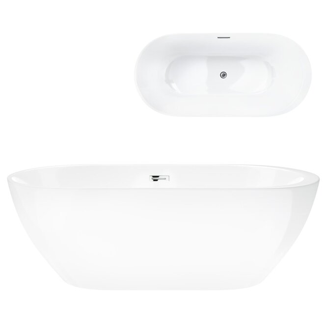 Freestanding bathtub Corsan RENO 160 x 74 cm with side shelf Click-clack plug Chrome
