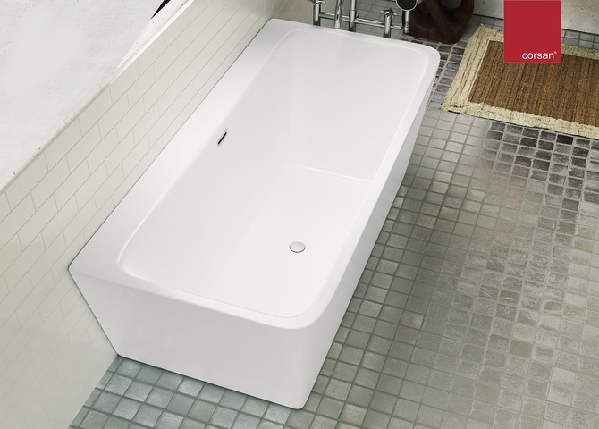 Corsan ISEO Wand-Freistehende Badewanne 170 x 79 cm mit breitem Rand Klick-Klack-Stöpsel Schwarz