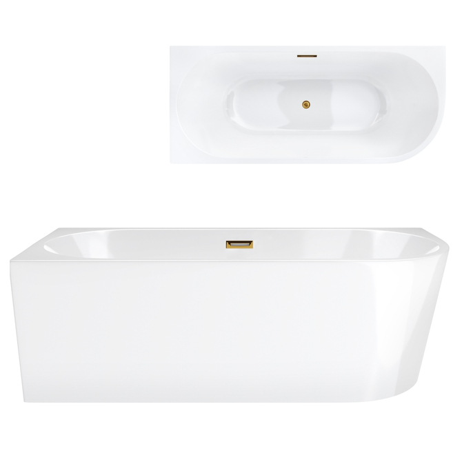 Corsan INTERO freestanding corner bathtub 160 x 74 Left-hand installation click-clack plug Gold